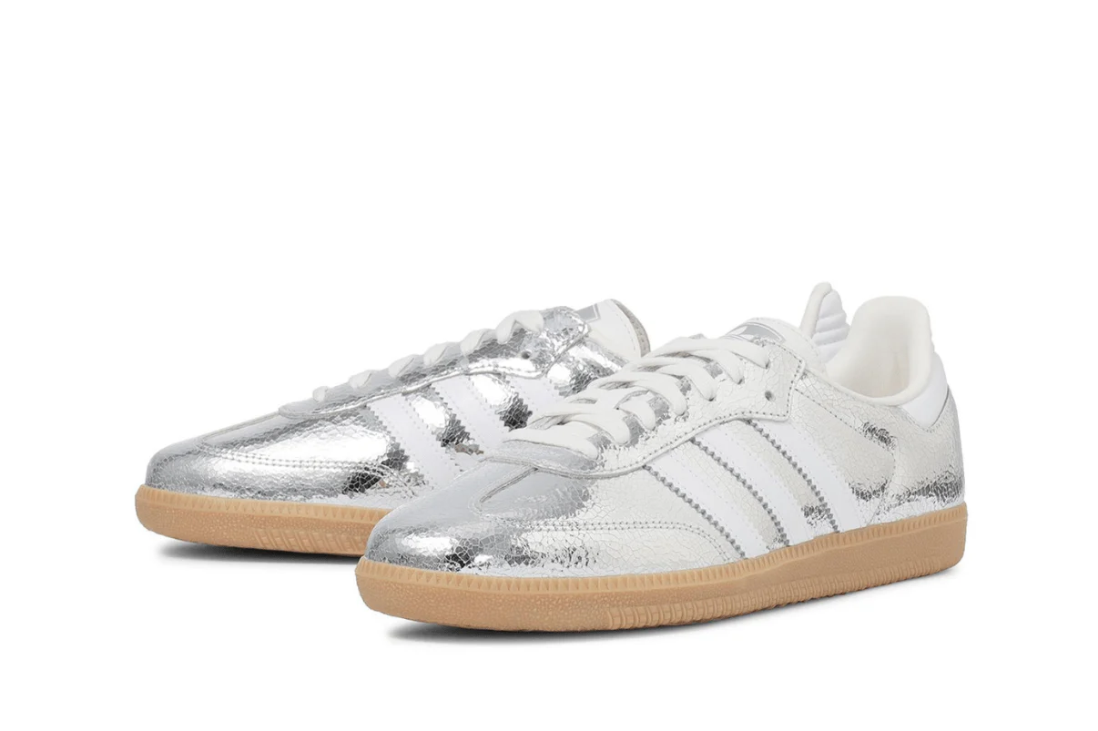 Tênis Adidas Samba OG Silver Metallic Cracked Leather Prateado