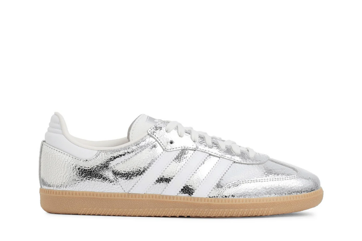 Tênis Adidas Samba OG Silver Metallic Cracked Leather Prateado