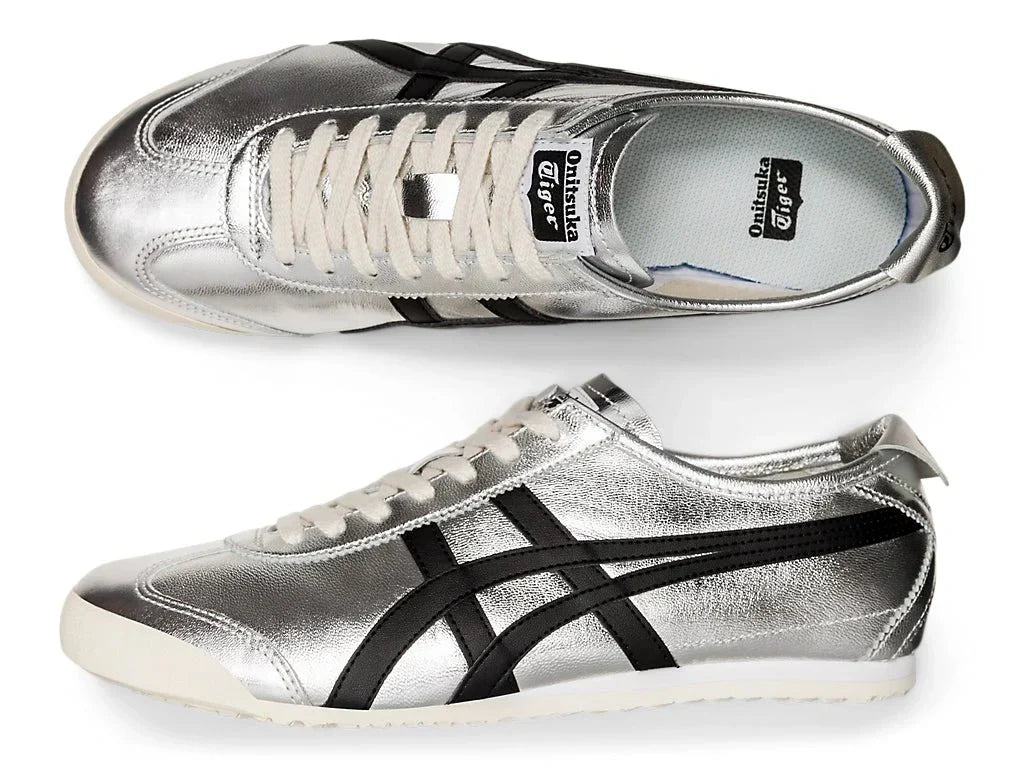 Tênis Onitsuka Tiger Mexico 66 Pure Silver Black Cinza detalhe lateral