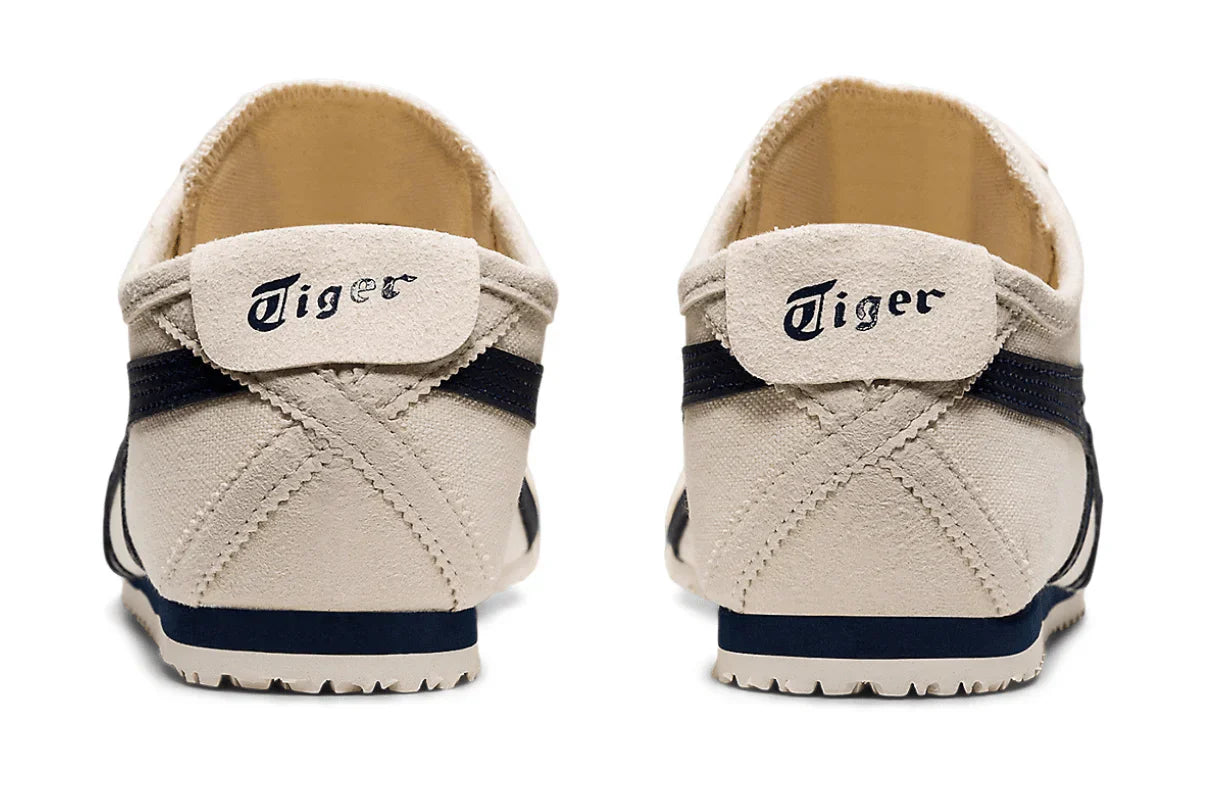 Tênis Onitsuka Tiger Mexico 66 Slip-On Birch Midnight Bege detalhe frontal